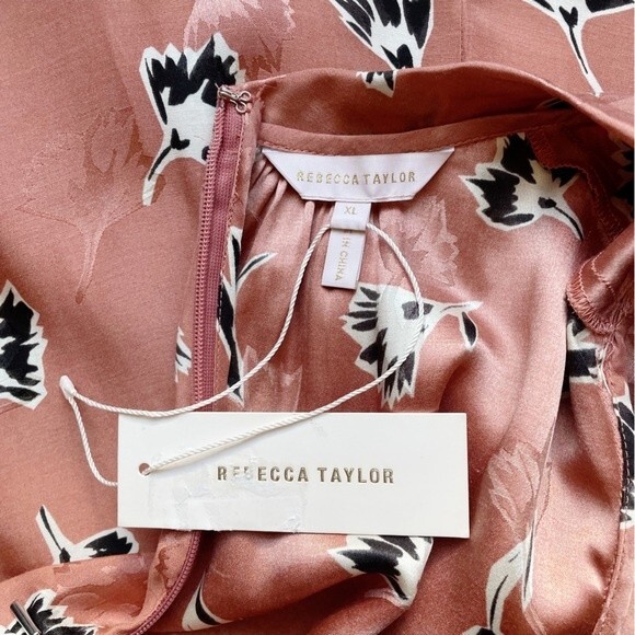 NWT Rebecca Taylor Floral Silk Blouse Blush Combo Women’s Size XL Flutter Sleeve - Picture 10 of 12
